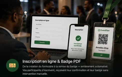 Inscription en ligne & Badge PDF
